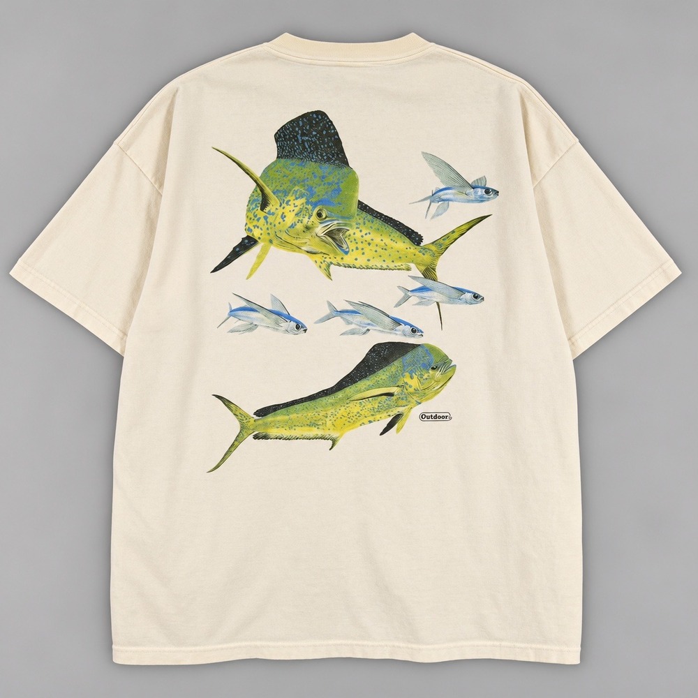 Vintage Delta Pro Weight Outdoor Fishing Mahi Mahi Pocket T-Shirt XL Cream